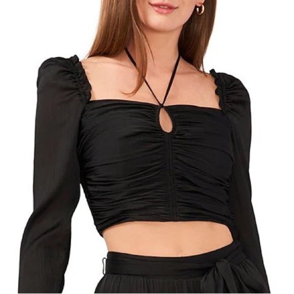 NWT, Chelsea & Violet,Plisse crinkle satin, Ruched,Square neckline,Long sleeves8 - Picture 7 of 13